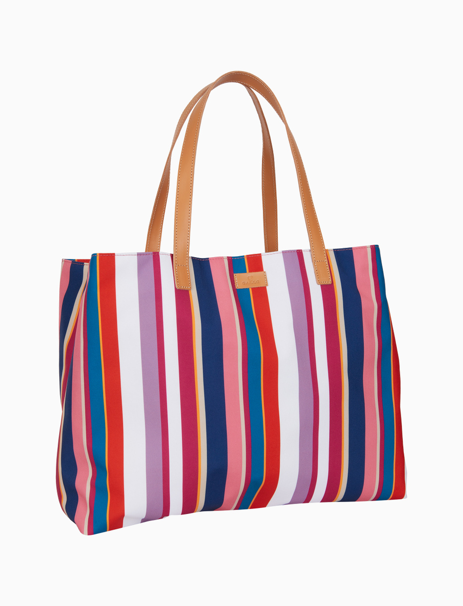 Sacca mare donna righe multicolor e manici in pelle bianco - Gallo 1927 - Official Online Shop