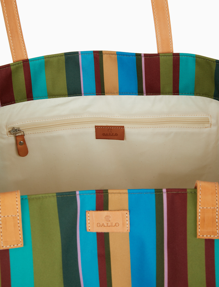 Women's green beach bag with multicoloured stripes and leather handles - Gallo 1927 - Official Online Shop