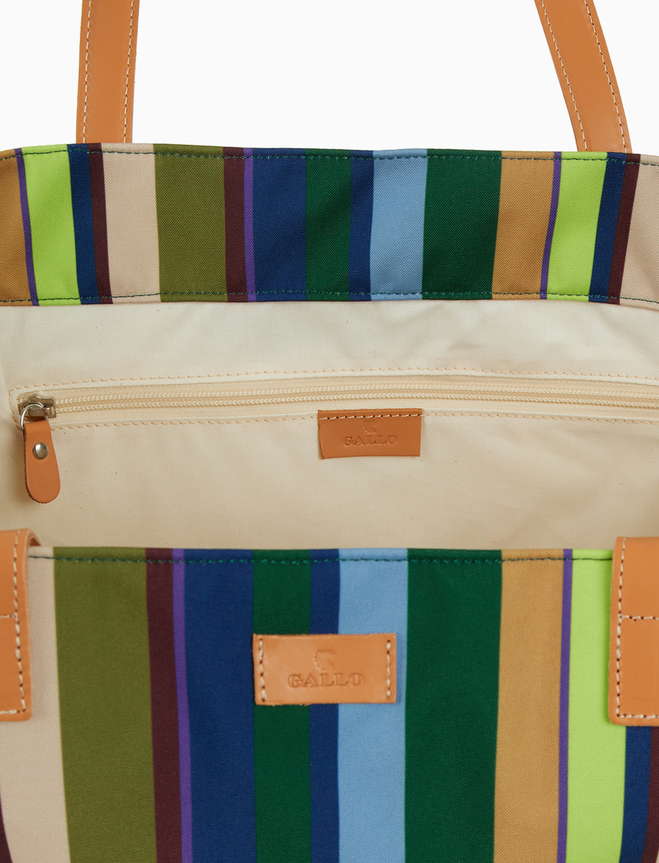 Women's green beach bag with multicoloured stripes and leather handles - Gallo 1927 - Official Online Shop
