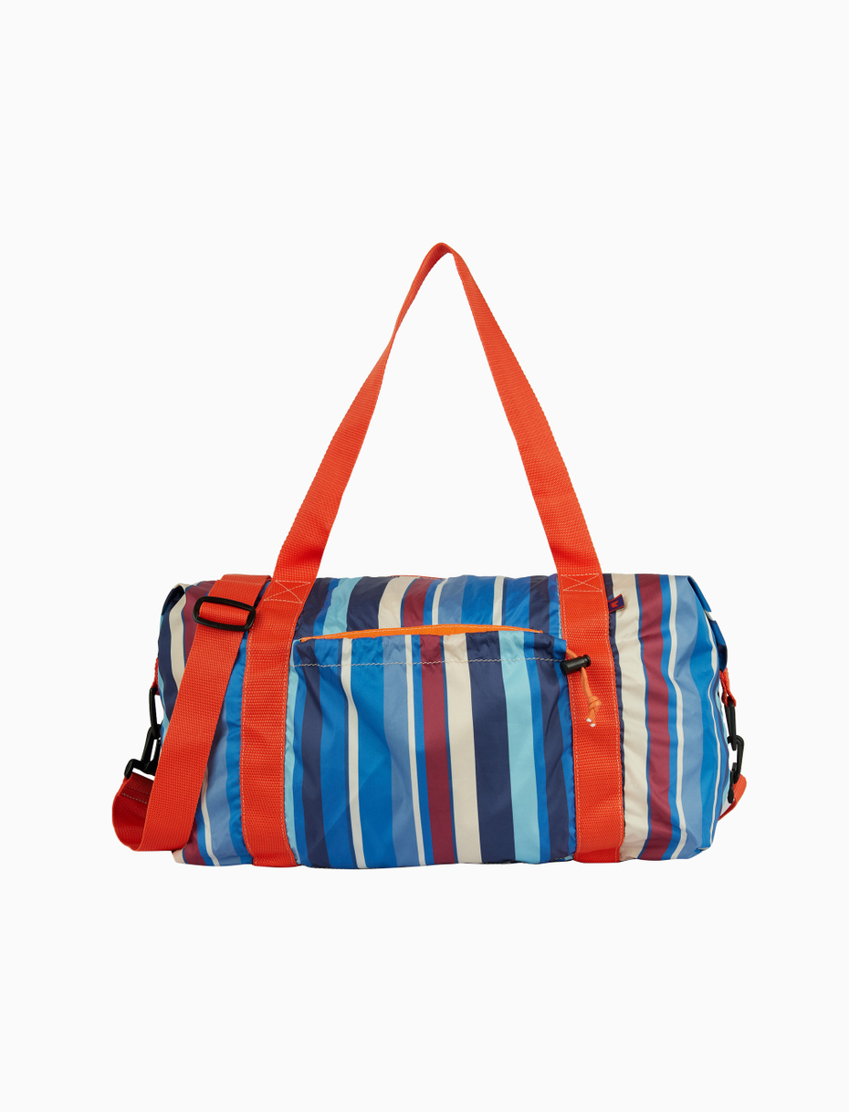 Unisex royal blue super-light polyester bag with pocket and multicoloured stripes - Gallo 1927 - Official Online Shop
