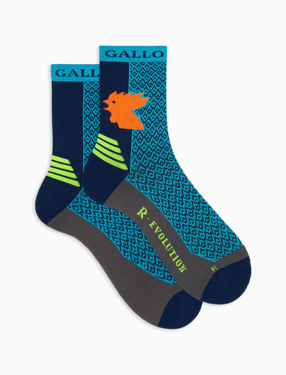 Men's short technical turquoise socks with small triangles - Gallo 1927 - Official Online Shop