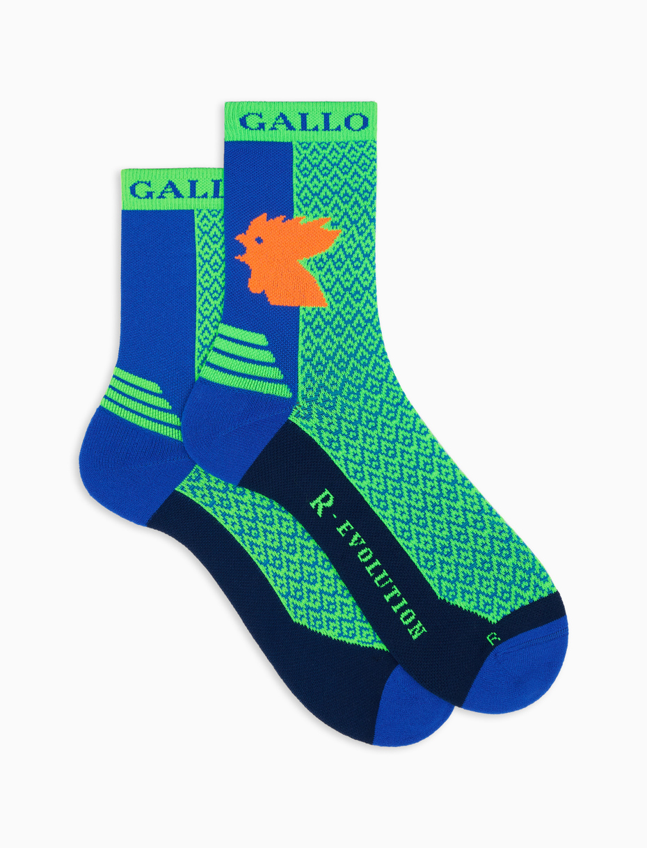 Men's short technical neon green socks with small triangles - Gallo 1927 - Official Online Shop