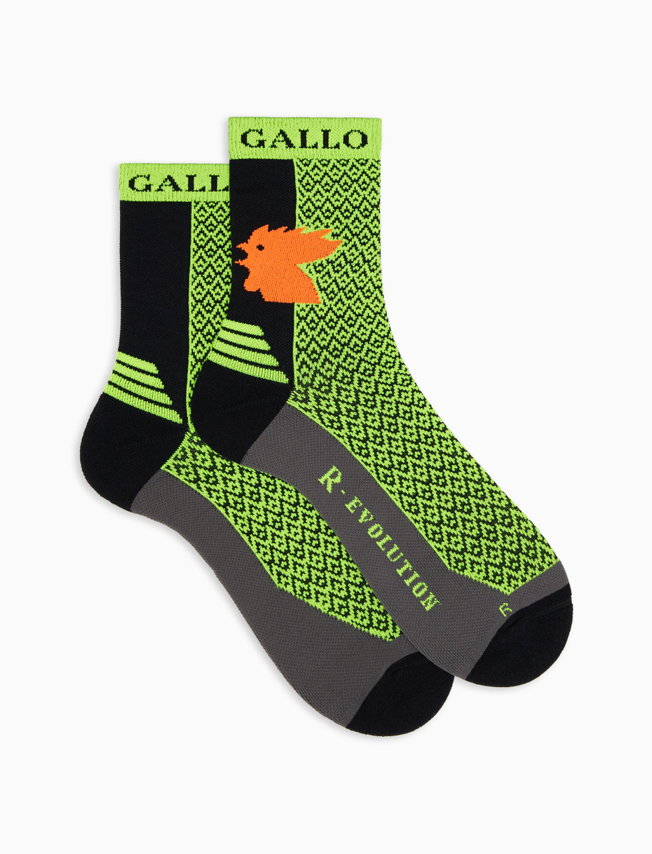 Women's short technical neon yellow socks with small triangles - Gallo 1927 - Official Online Shop