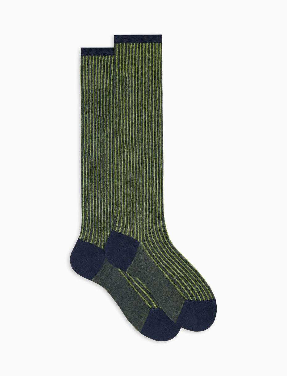 Women's long denim blue twin-rib cotton socks - Gallo 1927 - Official Online Shop