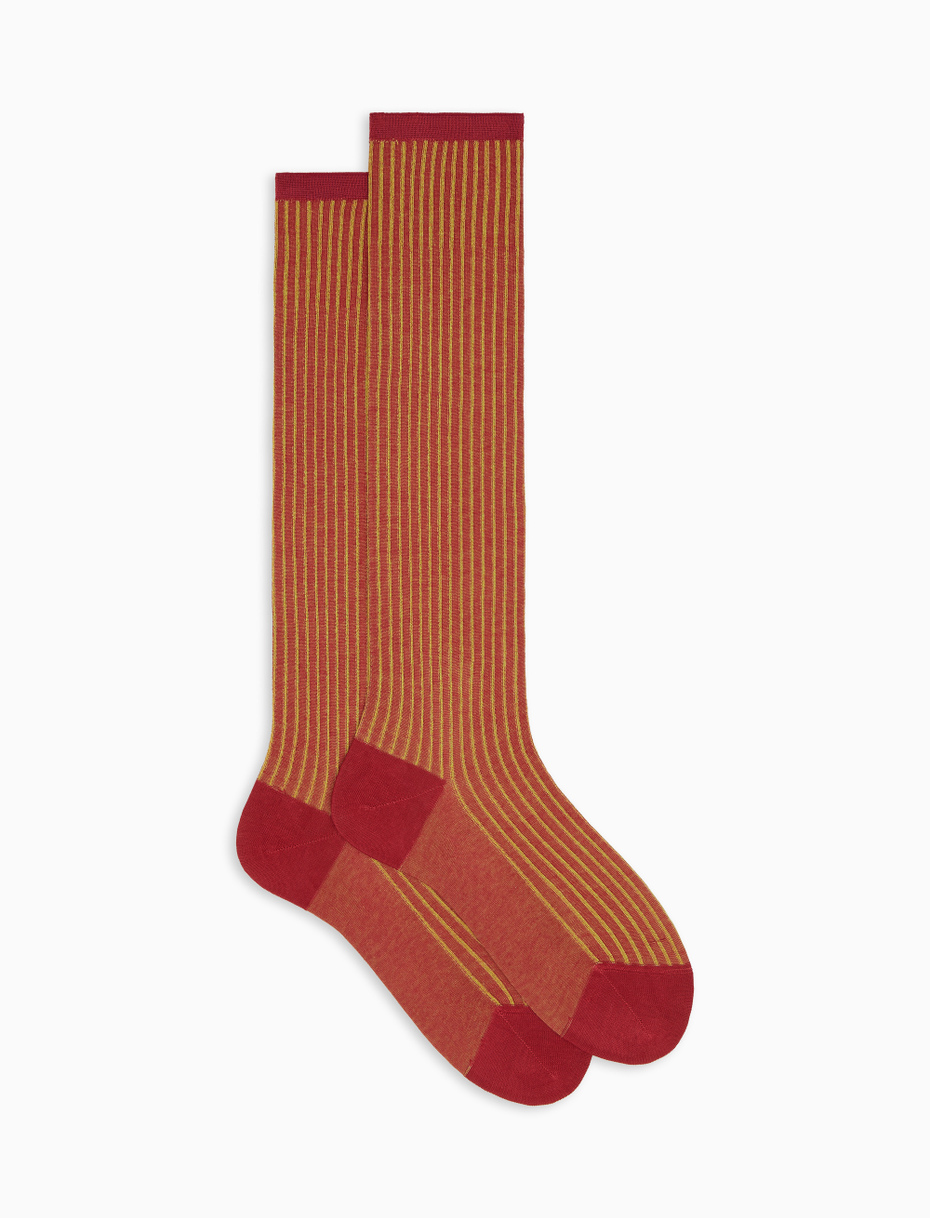 Women's long crimson twin-rib cotton socks - Gallo 1927 - Official Online Shop