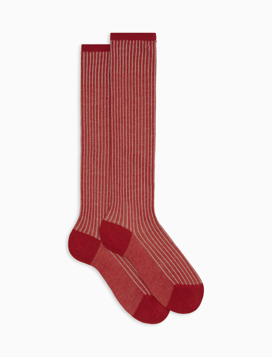 Women's long red twin-rib cotton socks - Gallo 1927 - Official Online Shop