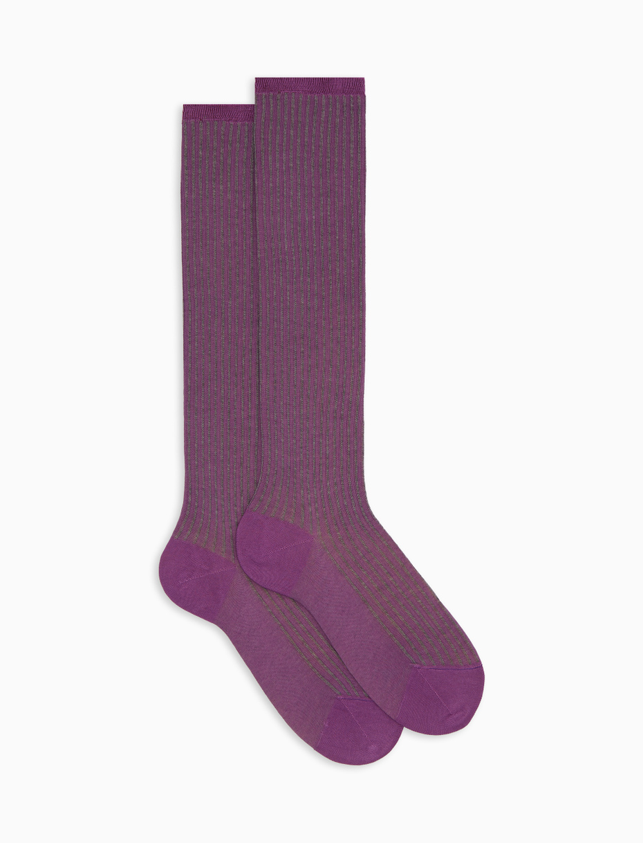 Women's long purple twin-rib cotton socks - Gallo 1927 - Official Online Shop