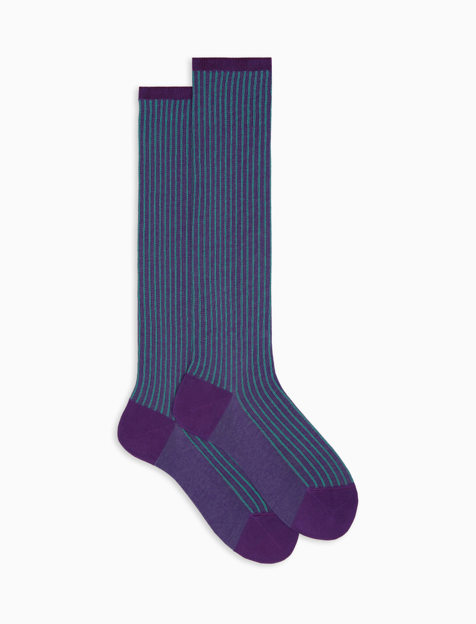 Women's long violet twin-rib cotton socks - Gallo 1927 - Official Online Shop