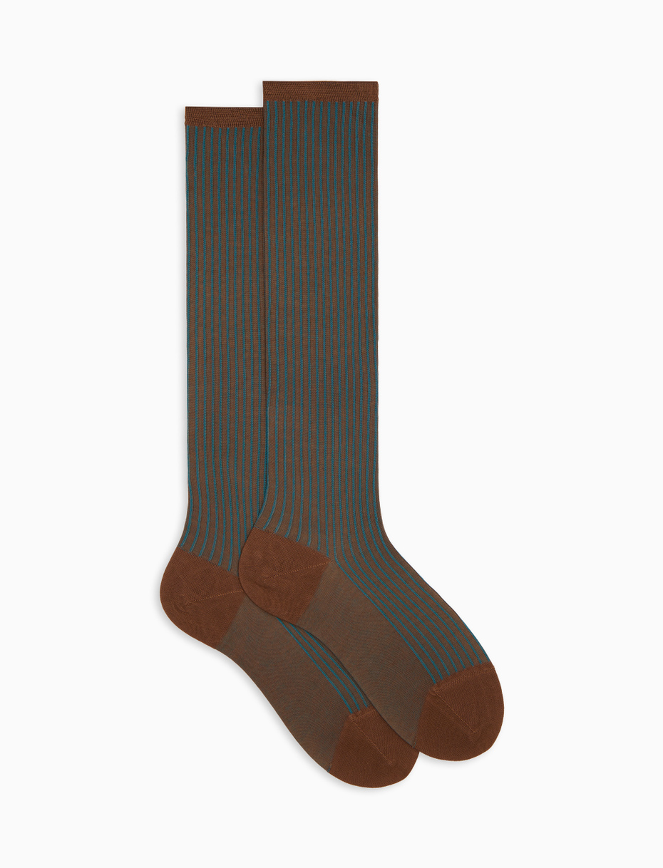 Women's long light blue twin-rib cotton socks - Gallo 1927 - Official Online Shop
