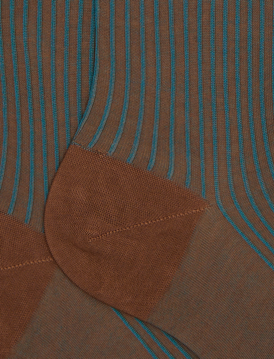 Women's long light blue twin-rib cotton socks - Gallo 1927 - Official Online Shop