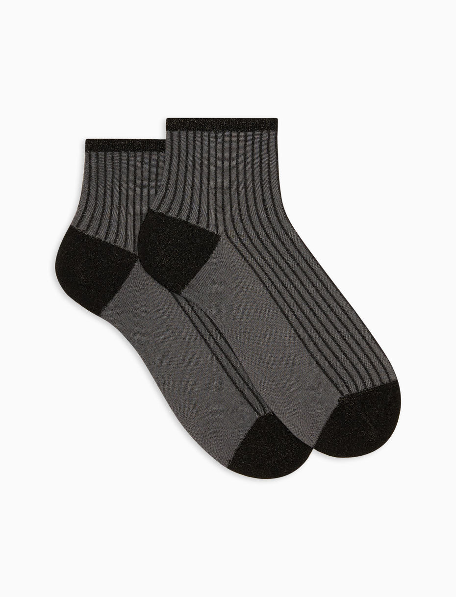 Women's super short black polyamide/lurex twin-rib socks - Gallo 1927 - Official Online Shop