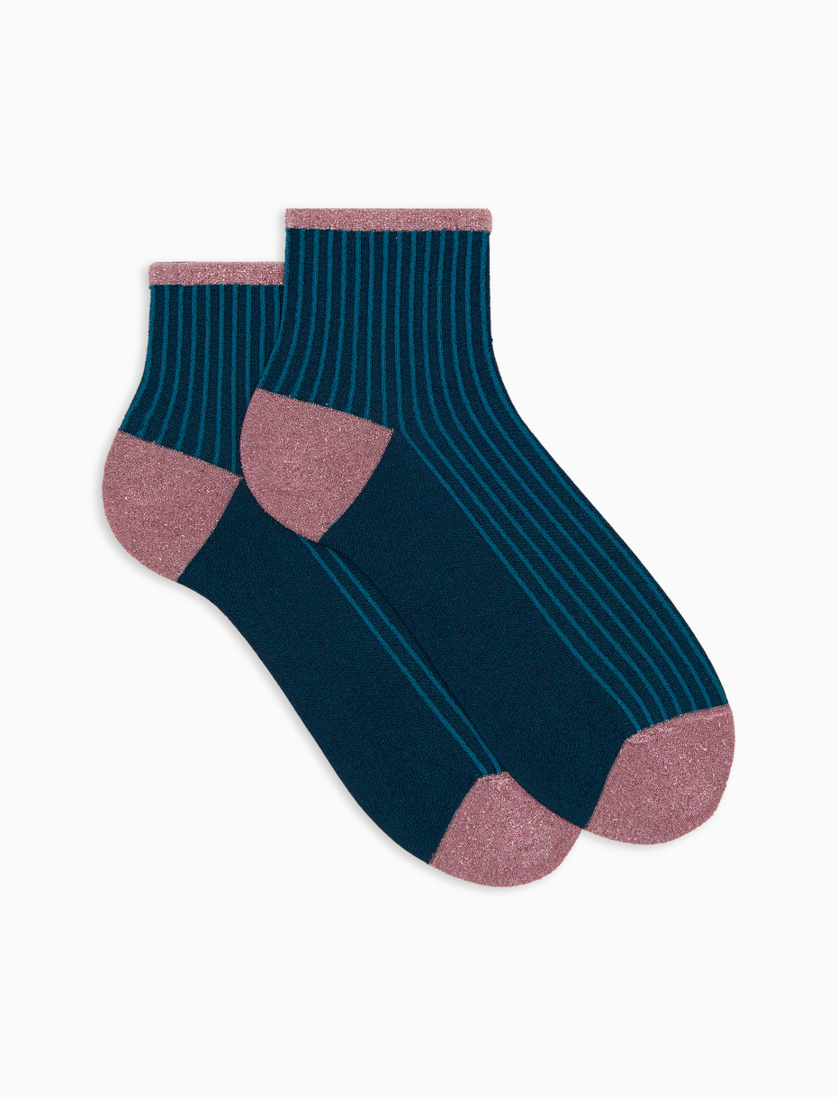 Women's super short blue polyamide and glitter twin-rib socks - Gallo 1927 - Official Online Shop