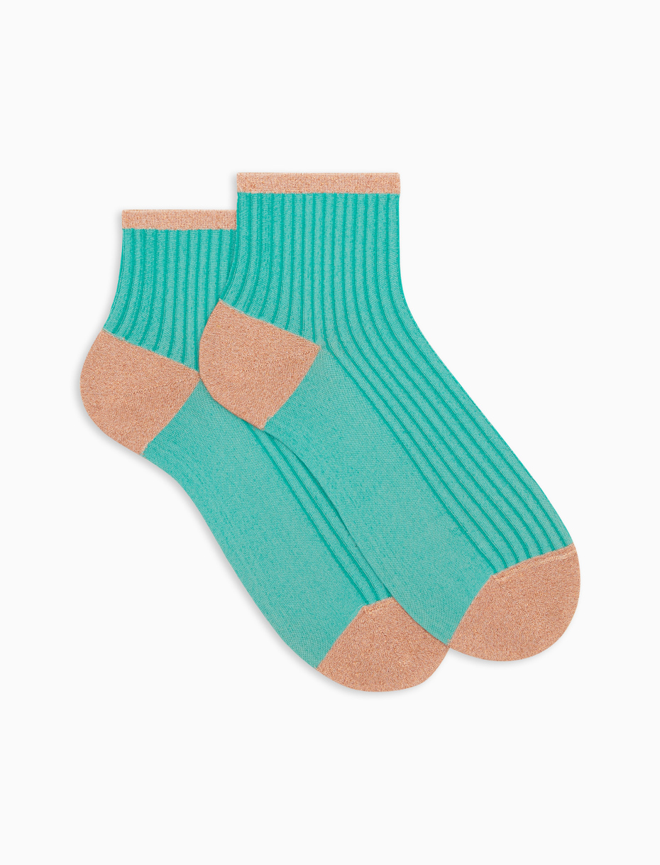 Women's super short emerald polyamide and lurex socks with twin rib - Gallo 1927 - Official Online Shop