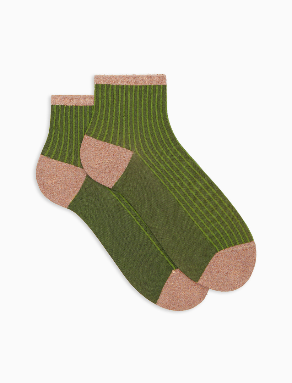 Women's super short green polyamide/lurex twin-rib socks - Gallo 1927 - Official Online Shop