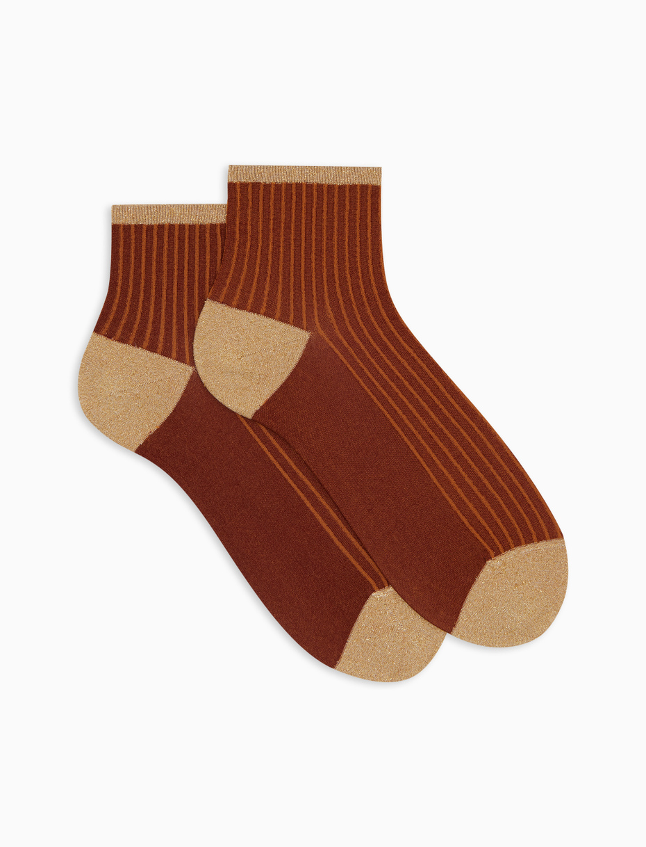 Women's super short brown polyamide and glitter twin-rib socks - Gallo 1927 - Official Online Shop