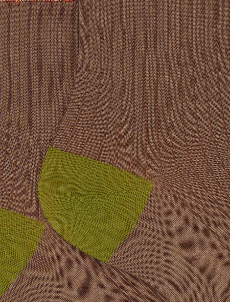 Women's short ribbed plain brown cotton socks with glitter-striped cuff - Gallo 1927 - Official Online Shop