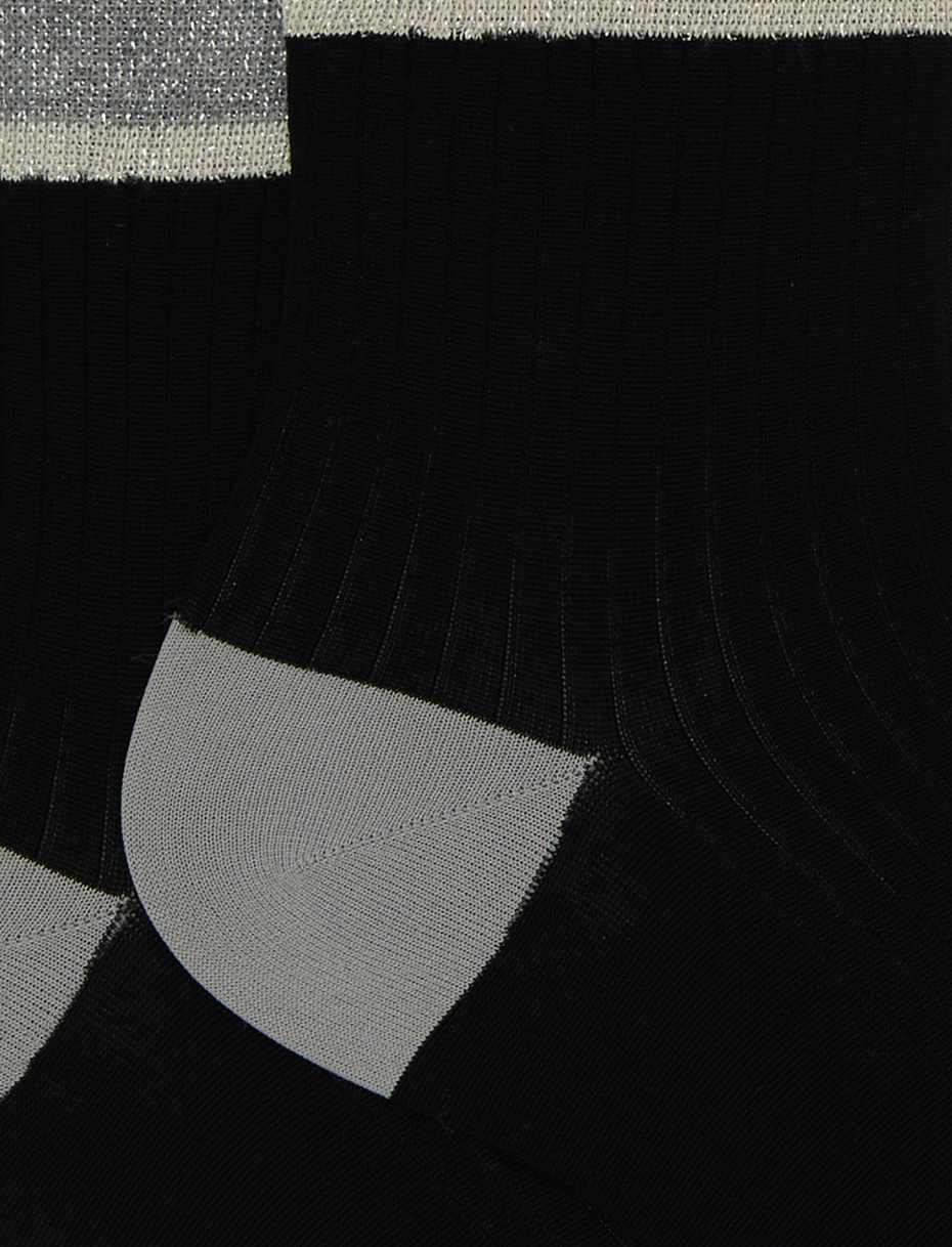 Calze corte donna cotone nero tinta unita a coste polso righe lurex - Gallo 1927 - Official Online Shop
