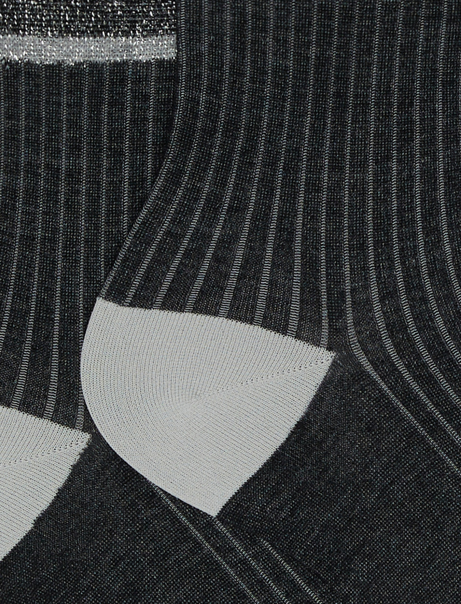Calze corte donna cotone tinta unita a coste polso righe lurex nero - Gallo 1927 - Official Online Shop
