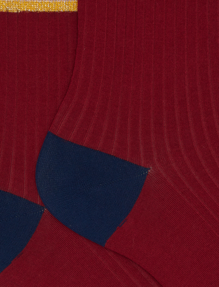 Women's short ribbed plain red cotton socks with glitter-striped cuff - Gallo 1927 - Official Online Shop