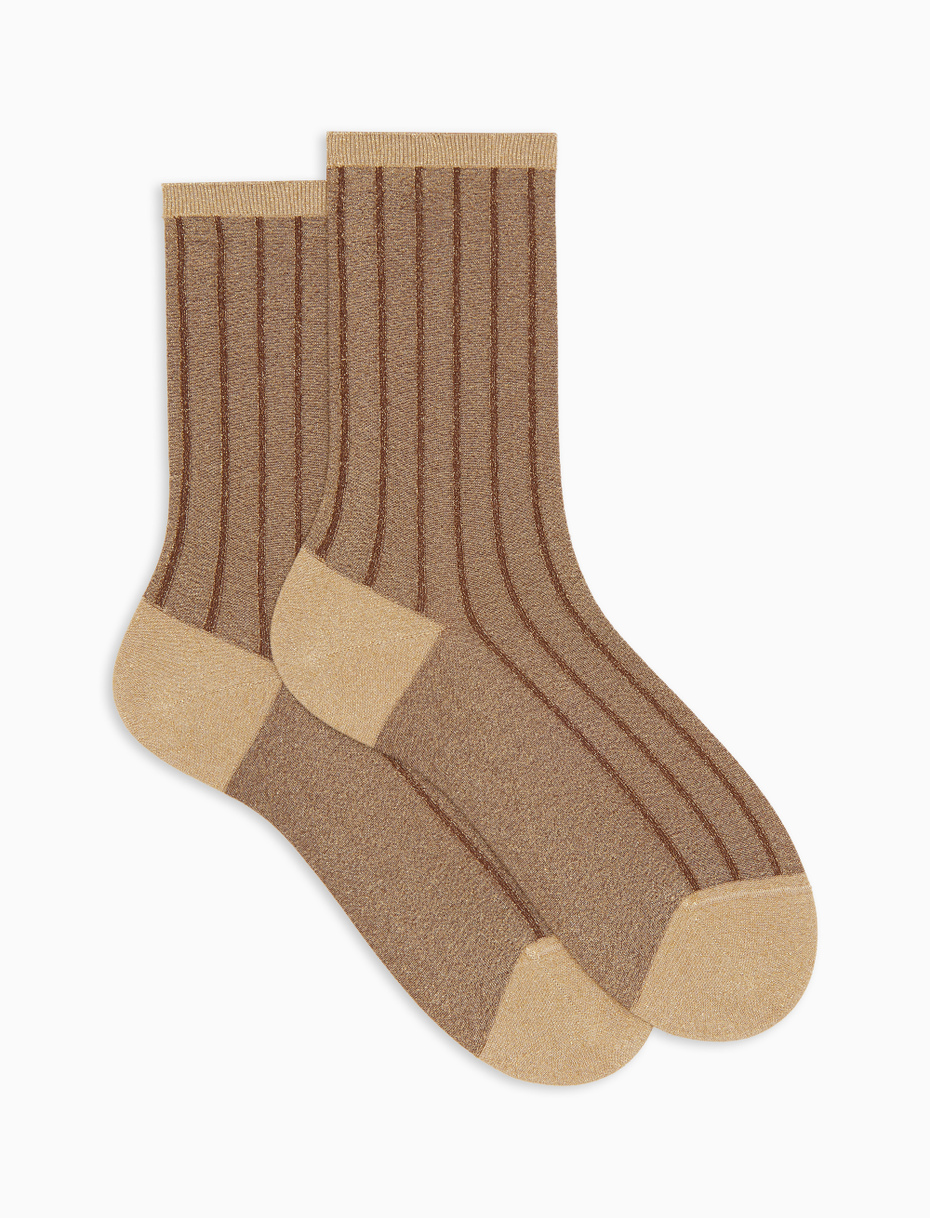 Women's short gold socks in spaced twin-rib polyamide with glitter - Gallo 1927 - Official Online Shop