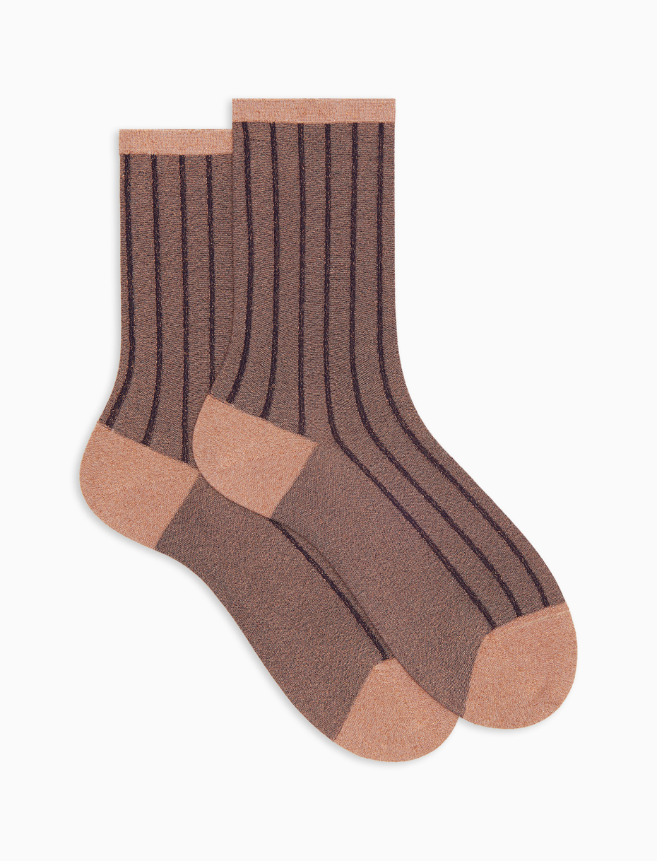 Women's short purple socks in spaced twin-rib polyamide with glitter - Gallo 1927 - Official Online Shop