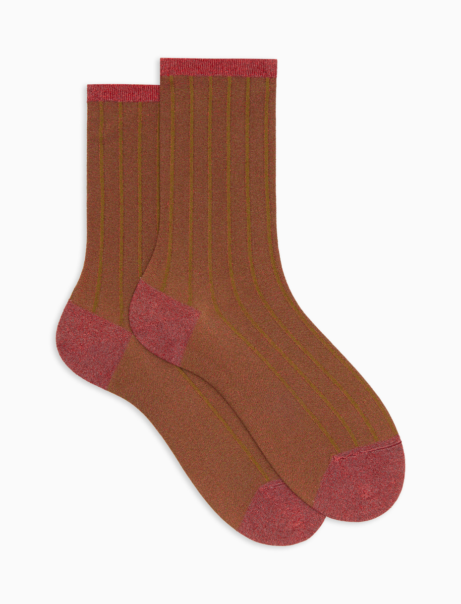 Women's short green socks in spaced twin-rib polyamide with glitter - Gallo 1927 - Official Online Shop