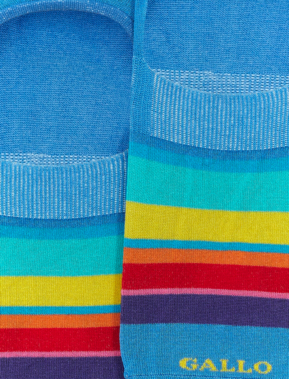 Men's Aegean blue ultra-light cotton invisible socks with multicoloured stripes - Gallo 1927 - Official Online Shop