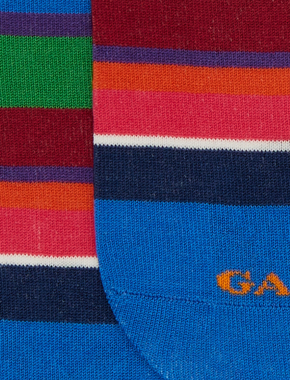 Women's light blue cotton invisible socks with multicoloured stripes - Gallo 1927 - Official Online Shop