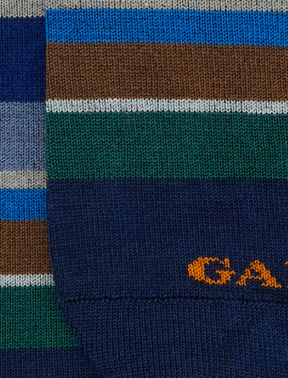 Women's blue cotton invisible socks with multicoloured stripes - Gallo 1927 - Official Online Shop