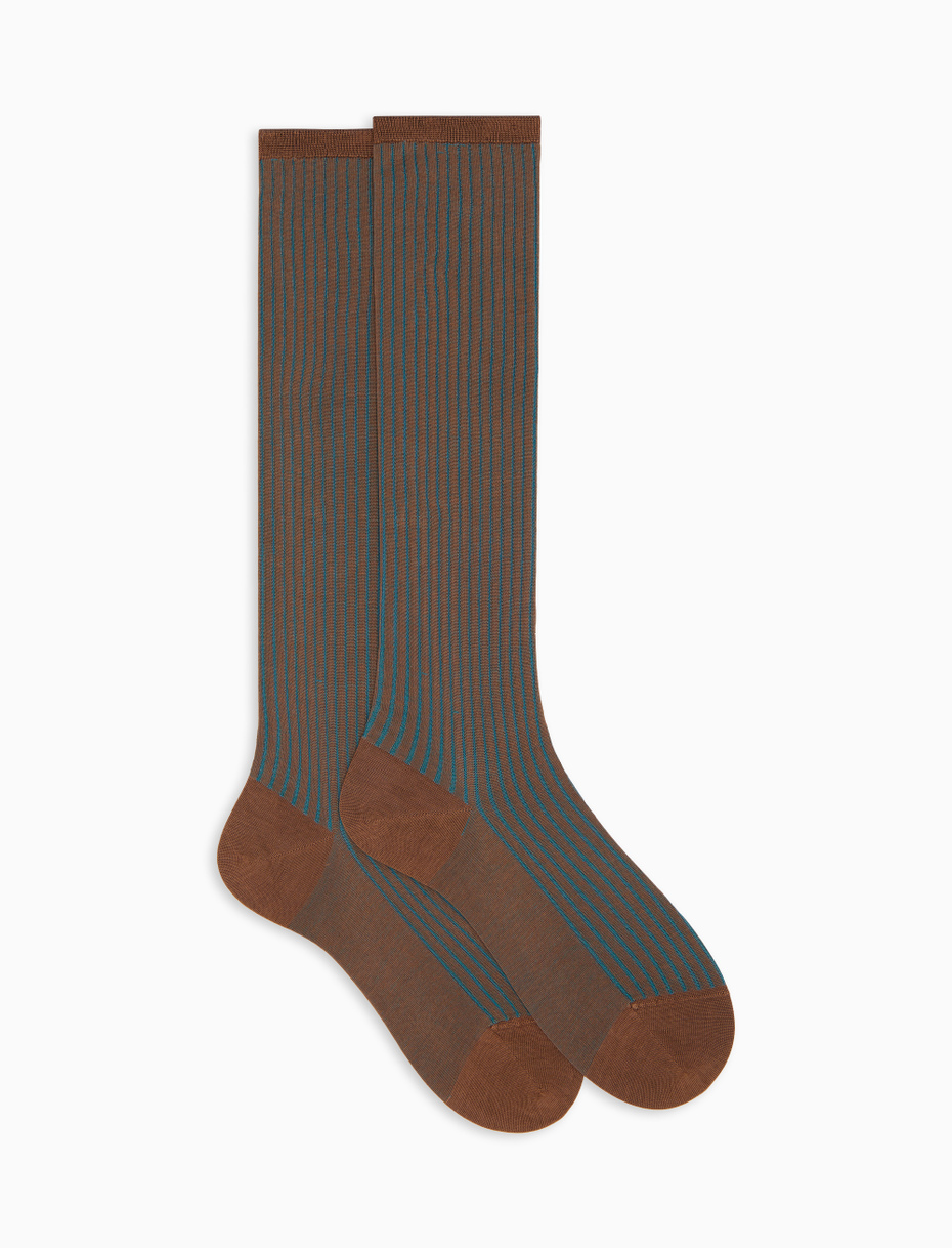 Women's long brown plated cotton socks - Gallo 1927 - Official Online Shop
