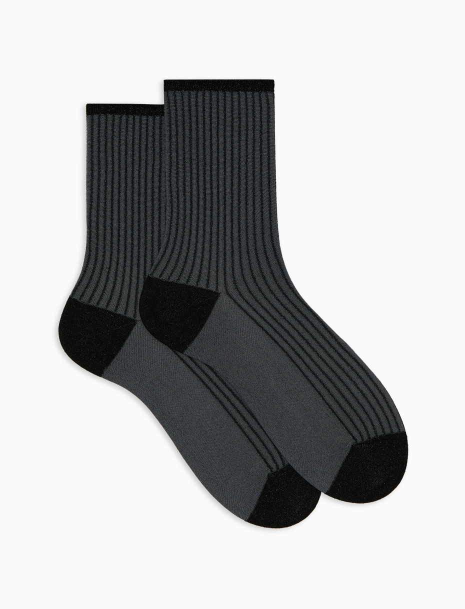Women's short mulot/black polyamide and lurex socks with twin rib - Gallo 1927 - Official Online Shop