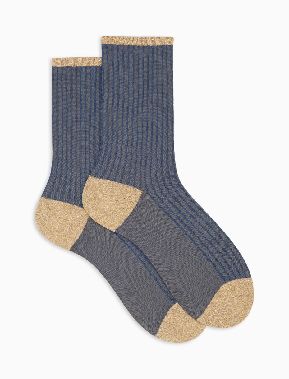Women's short blue glitter socks with twin rib - Gallo 1927 - Official Online Shop