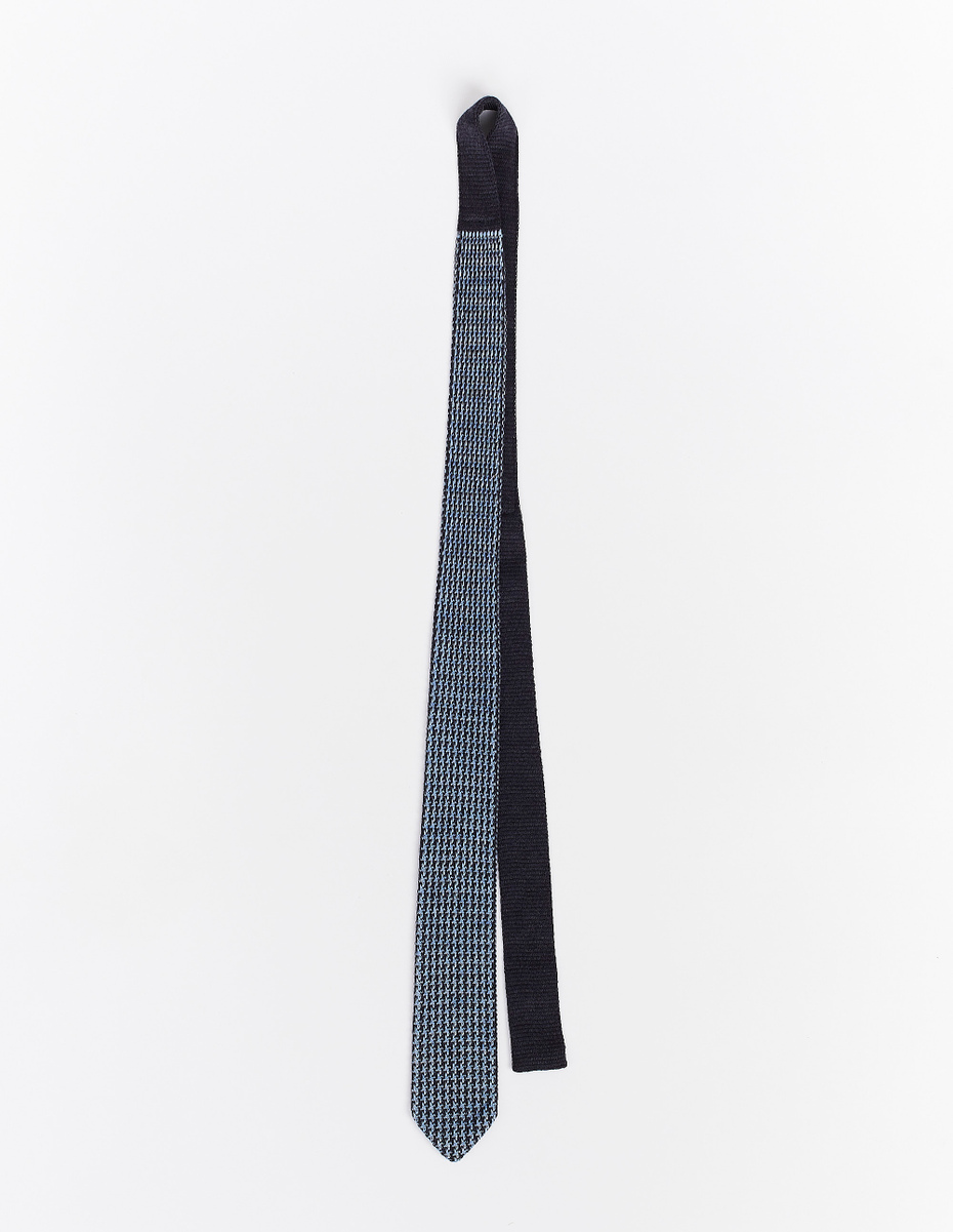 Men's charcoal grey wool tie with houndstooth motif - Gallo 1927 - Official Online Shop