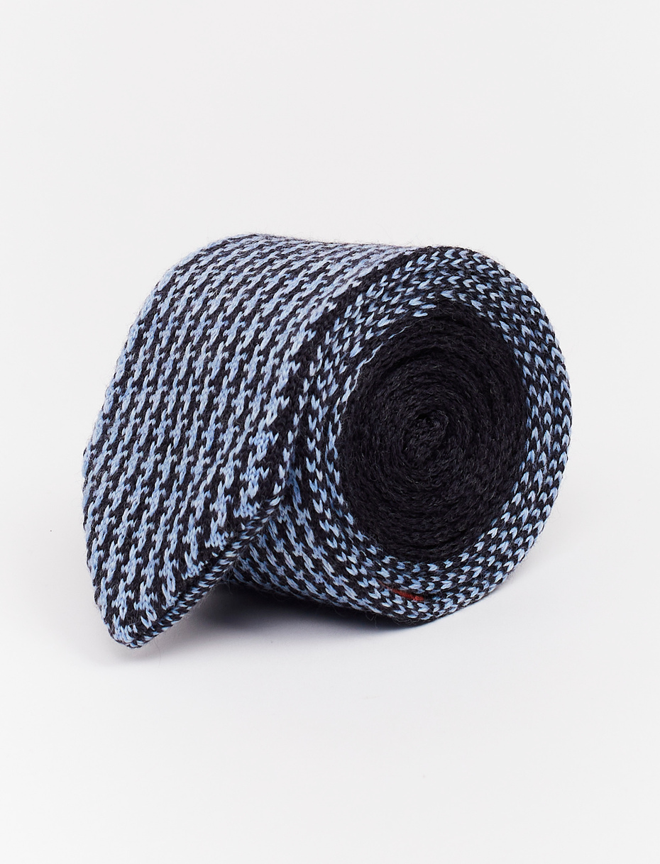 Men's charcoal grey wool tie with houndstooth motif - Gallo 1927 - Official Online Shop