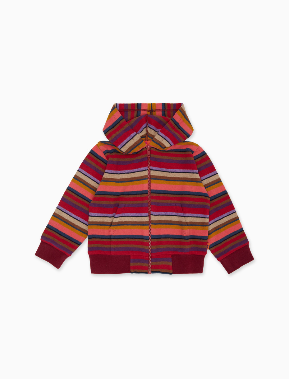 Kids' burgundy fleece hooded sweatshirt with multicoloured stripes - Gallo 1927 - Official Online Shop