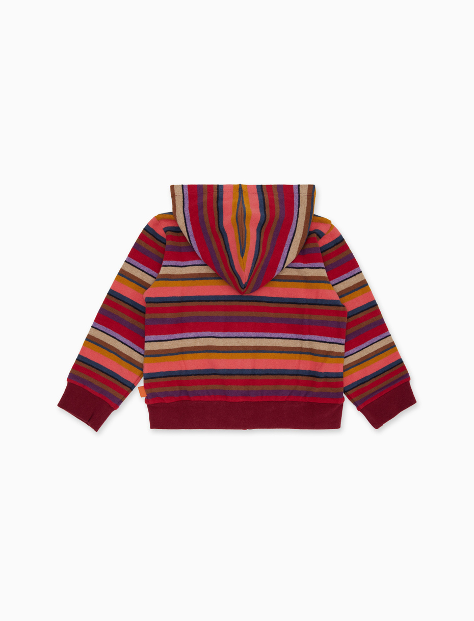 Kids' burgundy fleece hooded sweatshirt with multicoloured stripes - Gallo 1927 - Official Online Shop