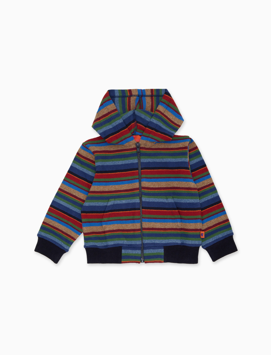Kids' blue fleece hooded sweatshirt with multicoloured stripes - Gallo 1927 - Official Online Shop