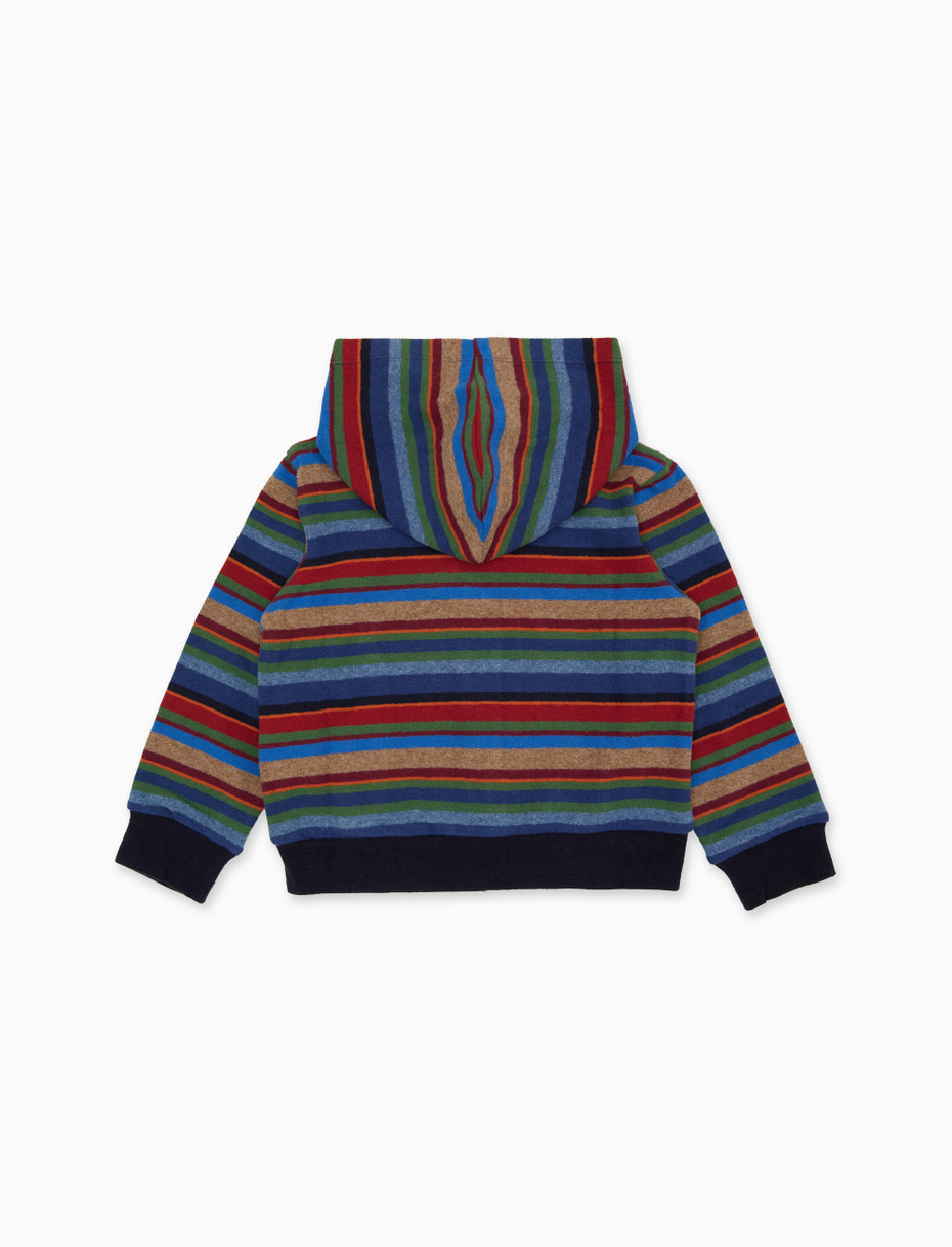 Kids' blue fleece hooded sweatshirt with multicoloured stripes - Gallo 1927 - Official Online Shop
