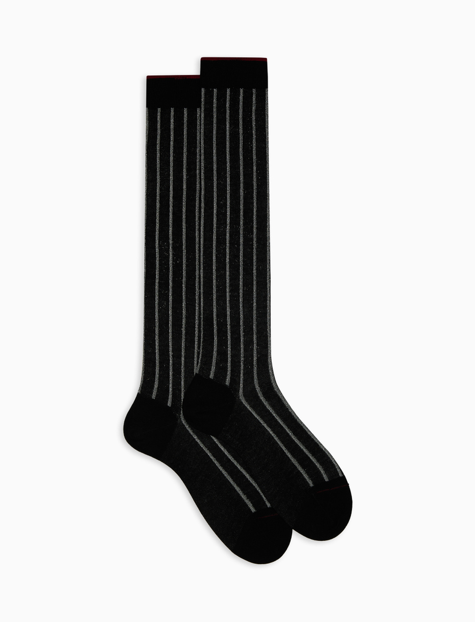 Men's long black socks in spaced twin-rib cotton with lurex - Gallo 1927 - Official Online Shop