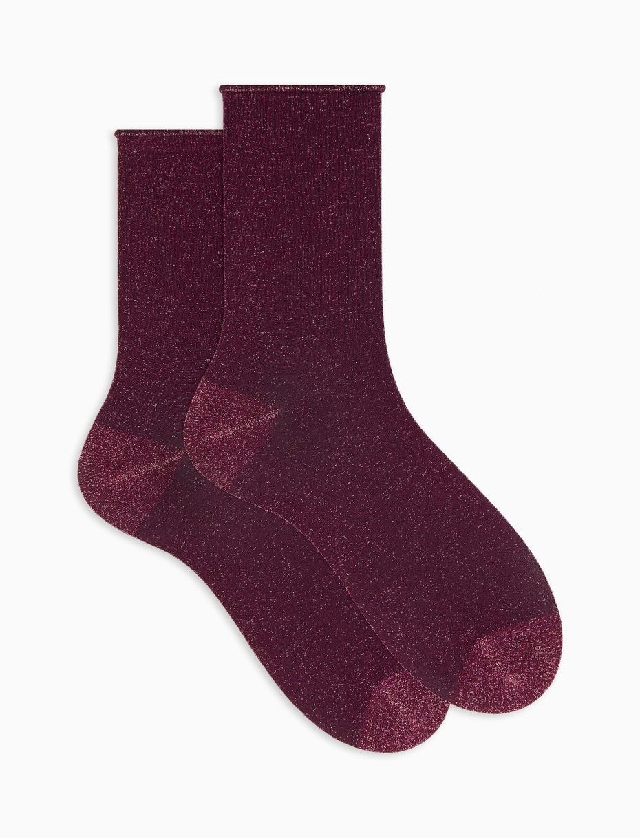 Women's short plain wine red lurex socks - Gallo 1927 - Official Online Shop