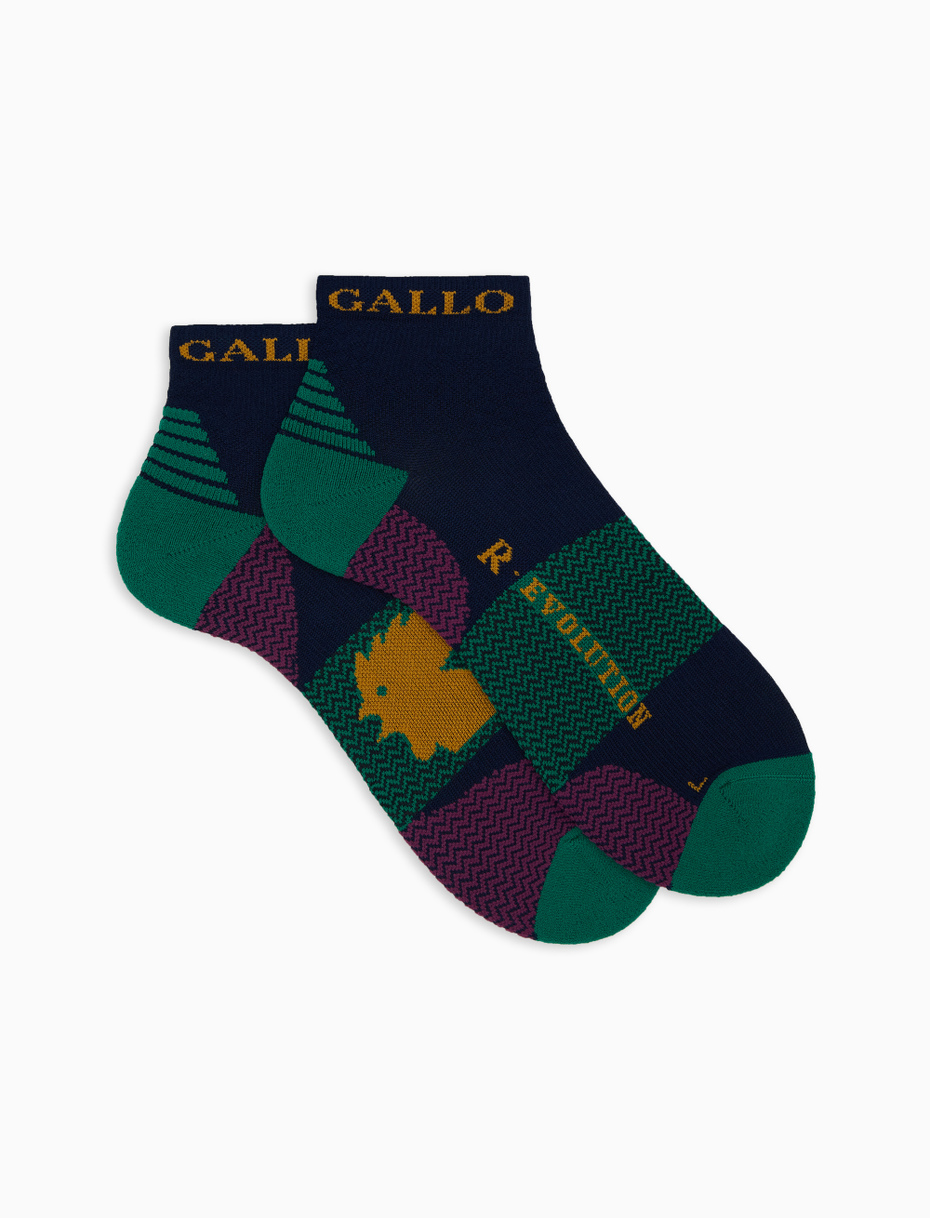 Men's super short technical blue socks with chevron motif - Gallo 1927 - Official Online Shop