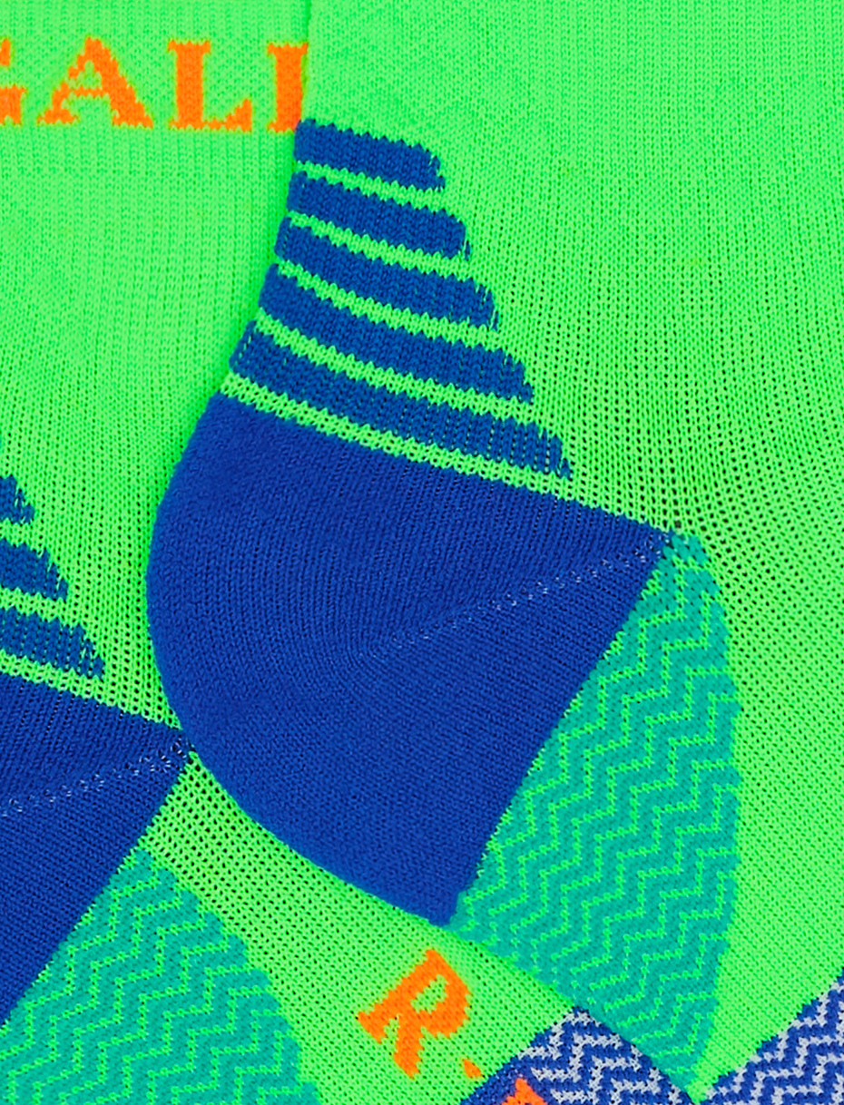 Men's super short technical neon green socks with chevron motif - Gallo 1927 - Official Online Shop