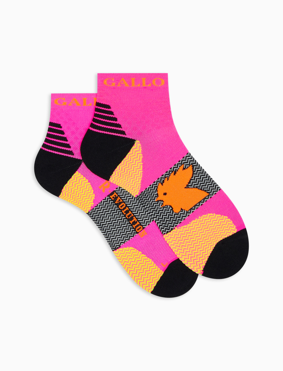 Calze cortissime tecniche donna fucsia fluo fantasia chevron - Gallo 1927 - Official Online Shop
