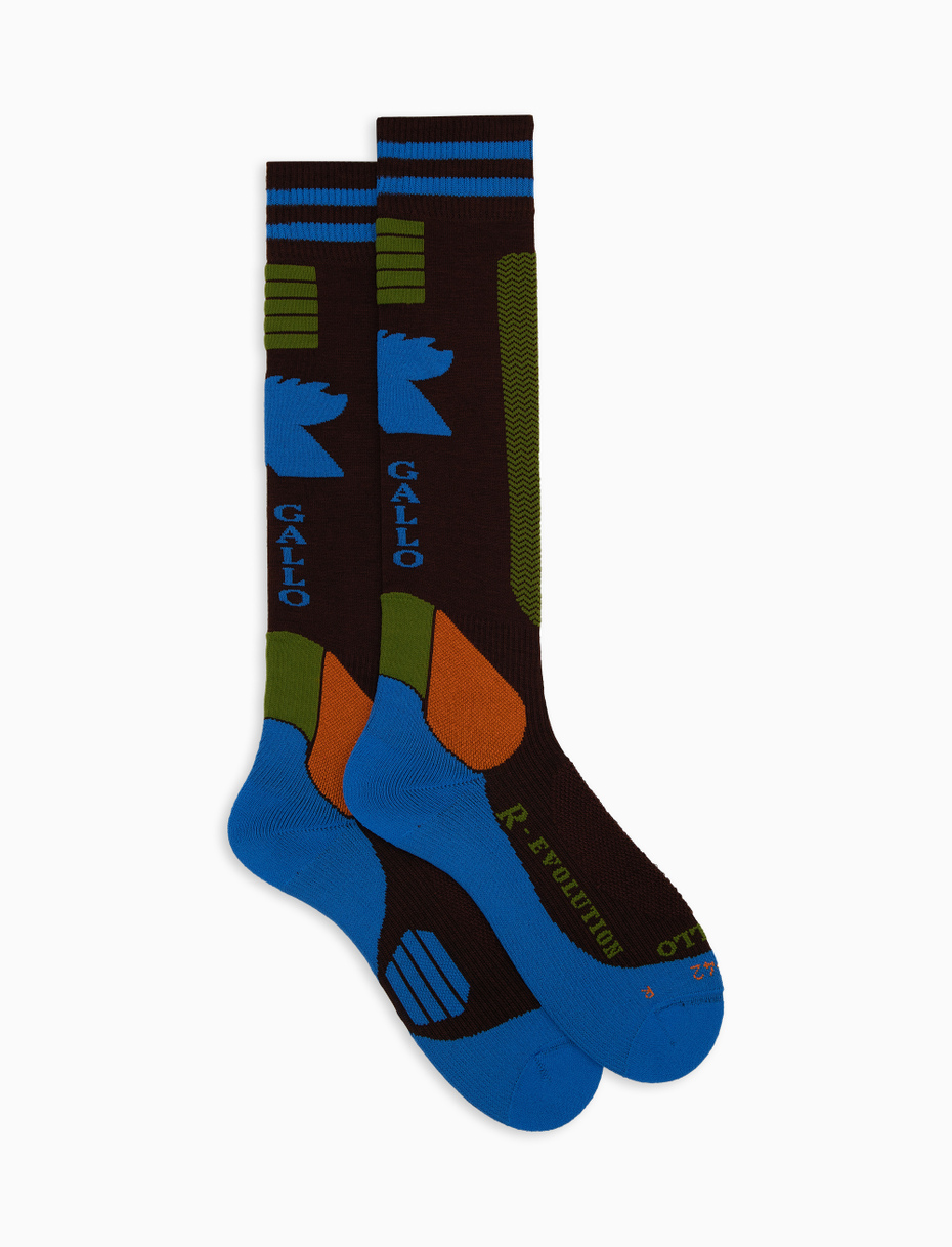 Long unisex brown ski socks with chevron motif - Gallo 1927 - Official Online Shop