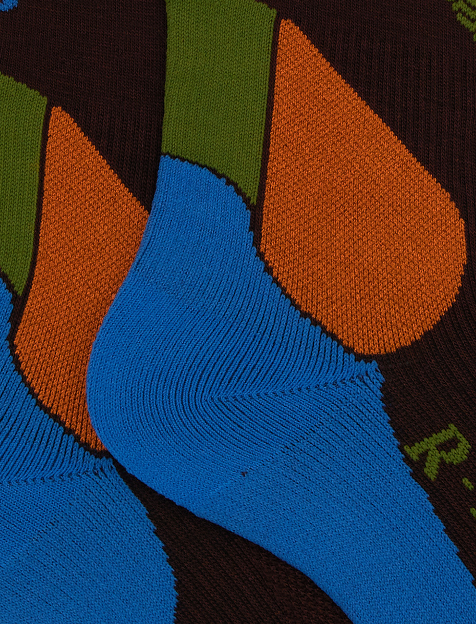 Long unisex brown ski socks with chevron motif - Gallo 1927 - Official Online Shop