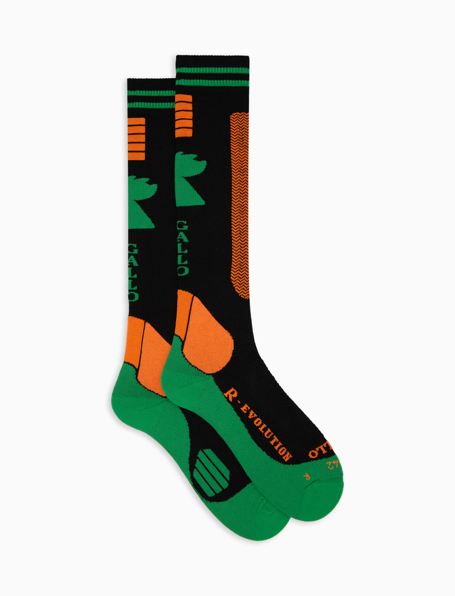 Long unisex black polyester ski socks with chevron motif - Gallo 1927 - Official Online Shop
