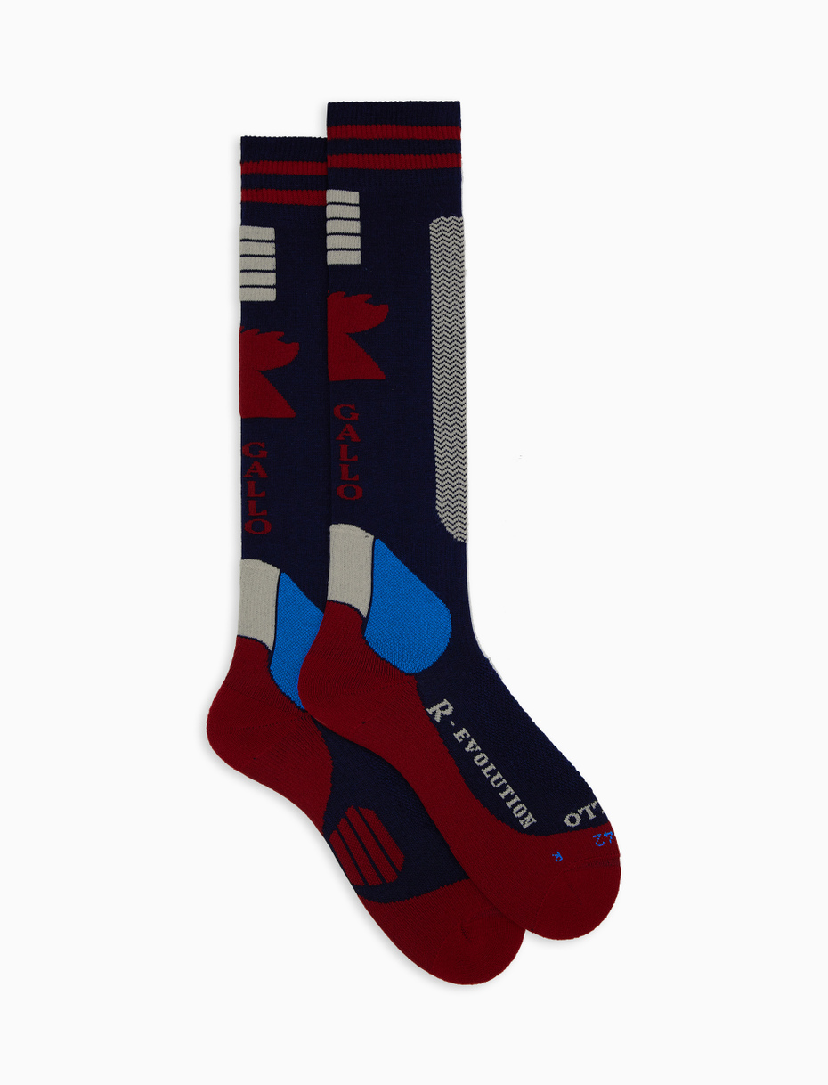 Long unisex blue ski socks with chevron motif - Gallo 1927 - Official Online Shop