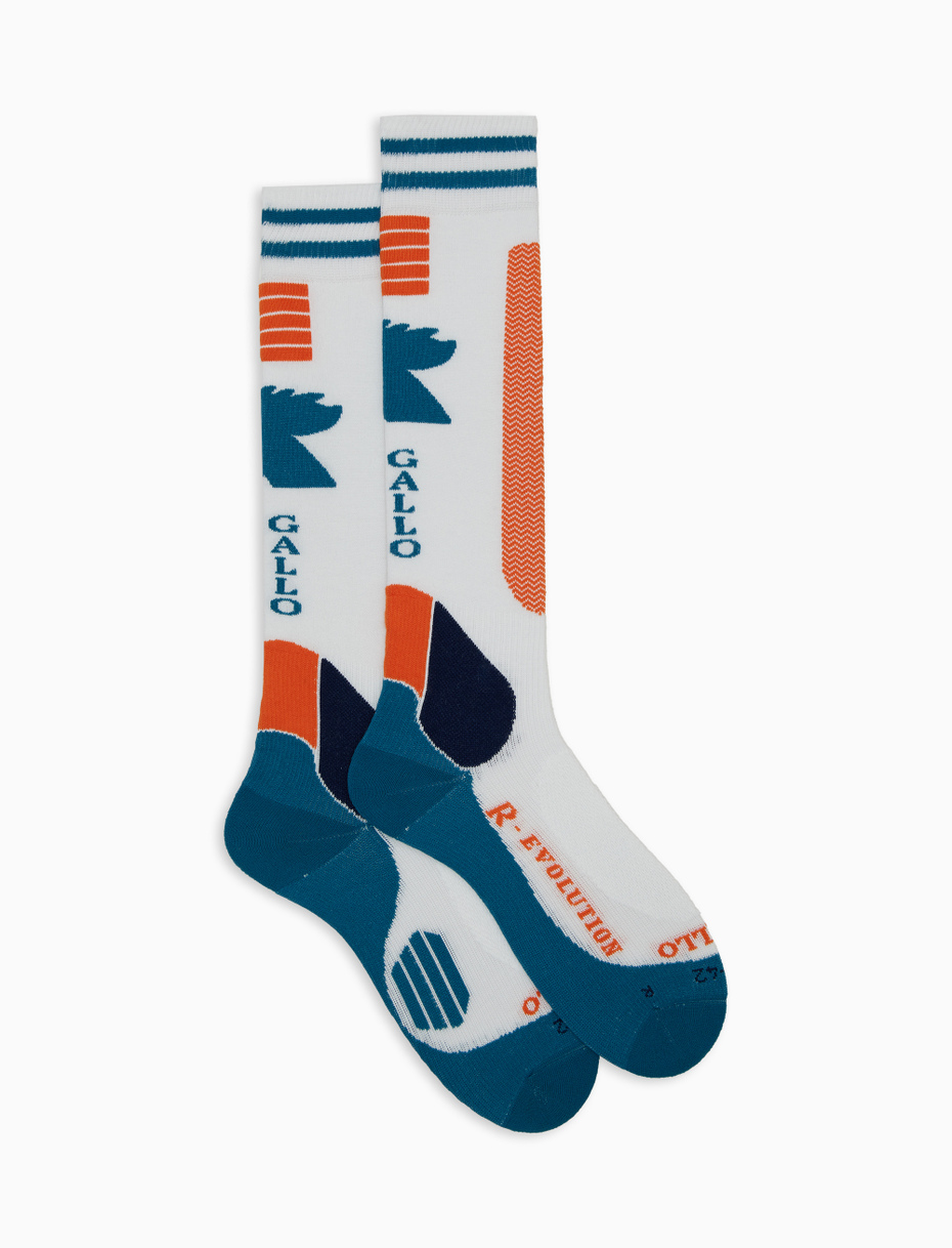Long unisex white ski socks with chevron motif - Gallo 1927 - Official Online Shop