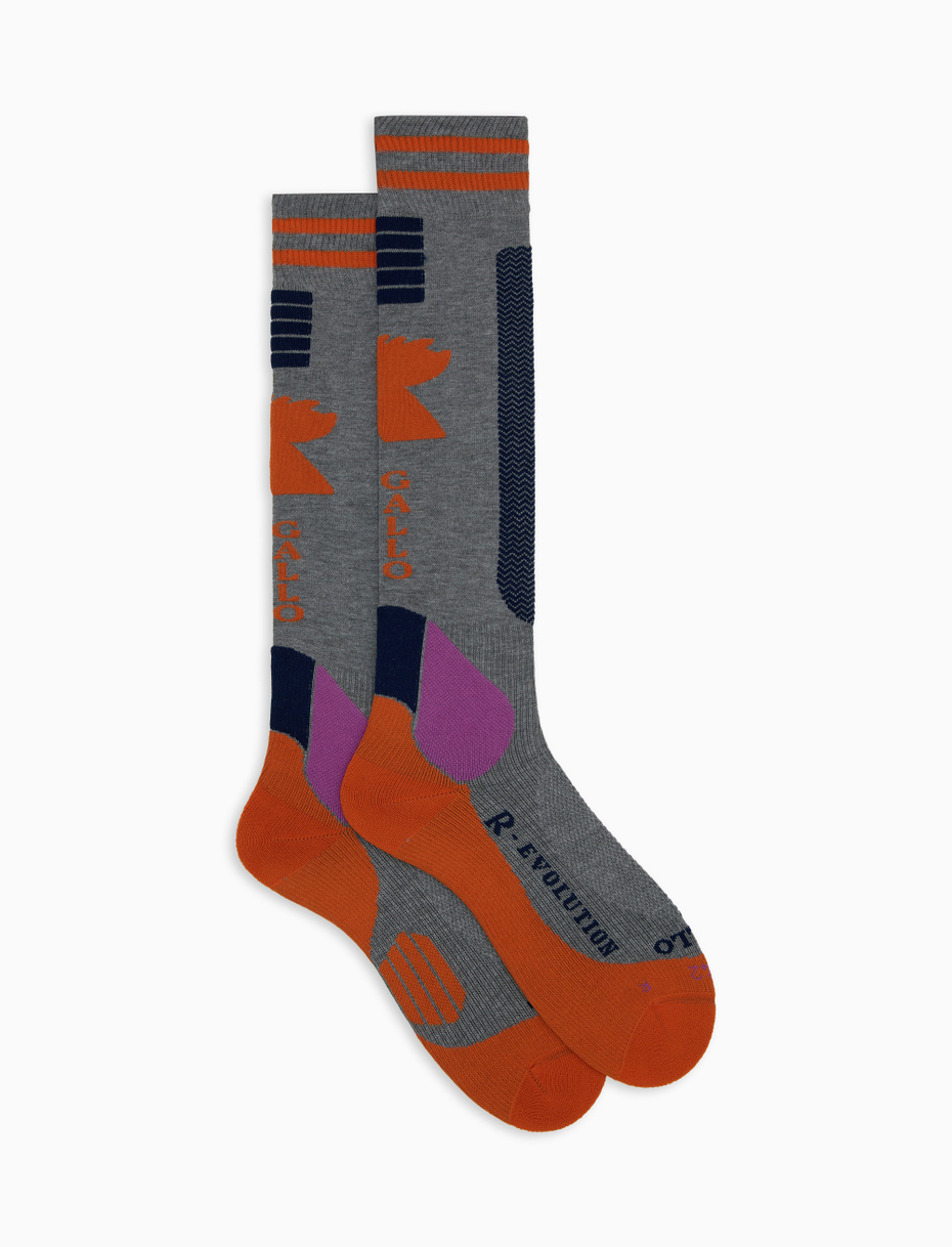 Long unisex grey ski socks with chevron motif - Gallo 1927 - Official Online Shop