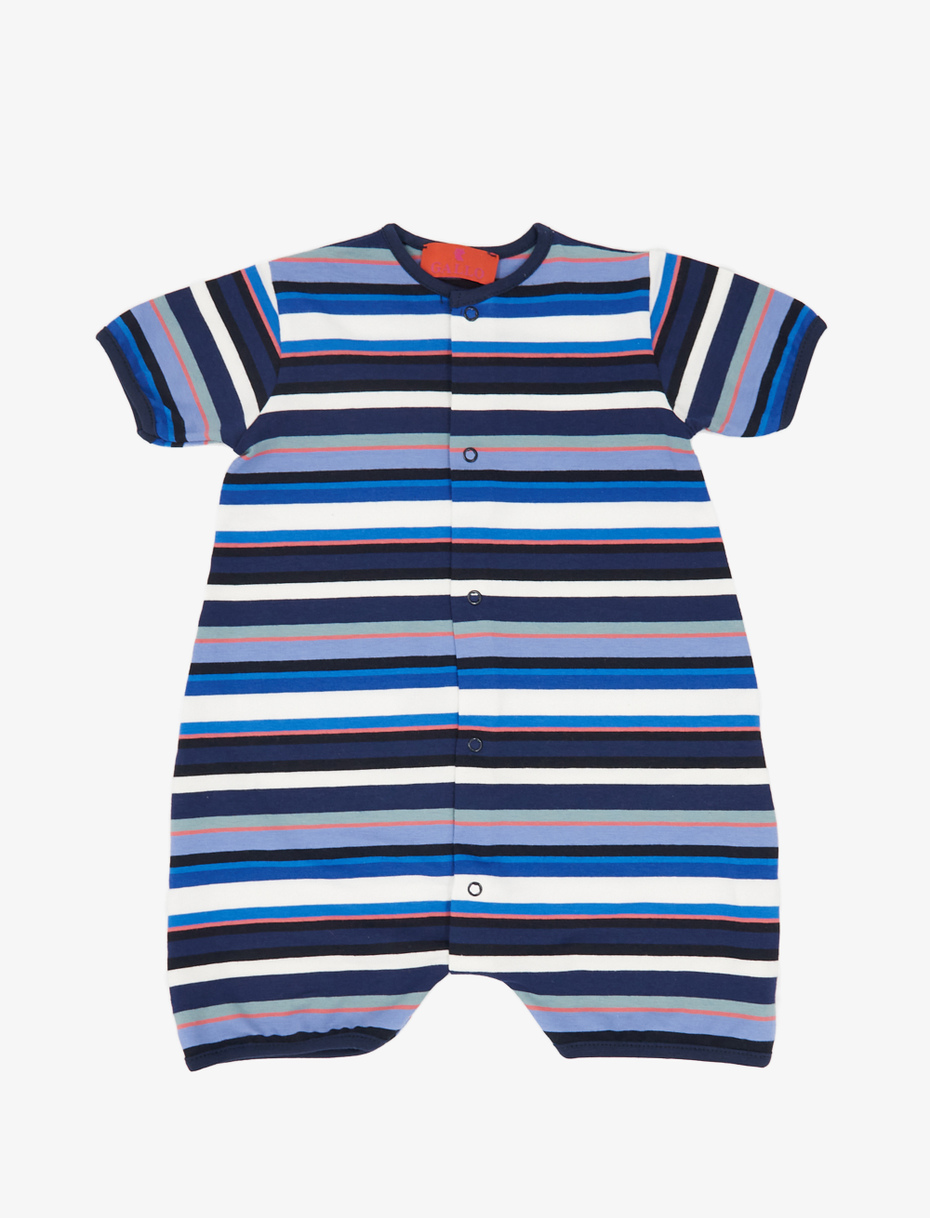 Kids' royal blue cotton romper with multicoloured stripes - Gallo 1927 - Official Online Shop